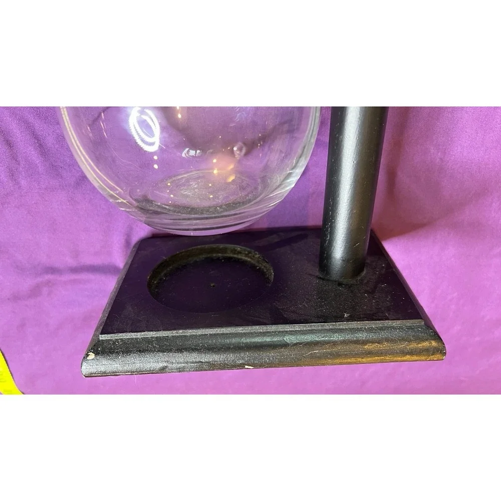 Vintage Blown Glass Tall Yard of Ale Beer Bong with Wood Stand Possibly‎ Italian